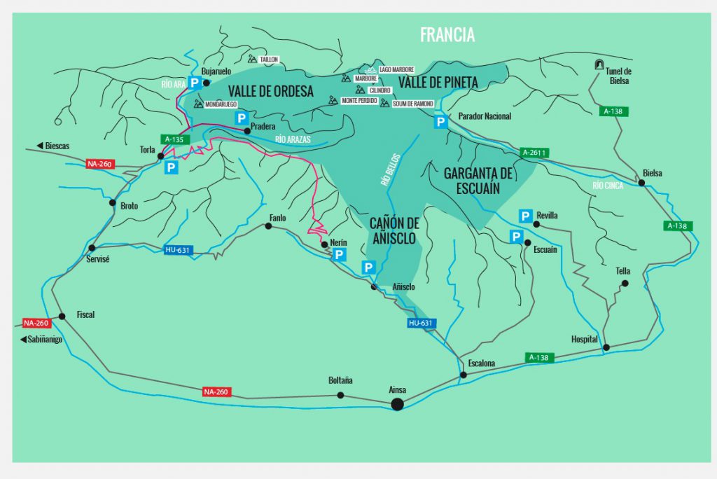 Carte du Parc national d'Ordesa et du Mont Perdu