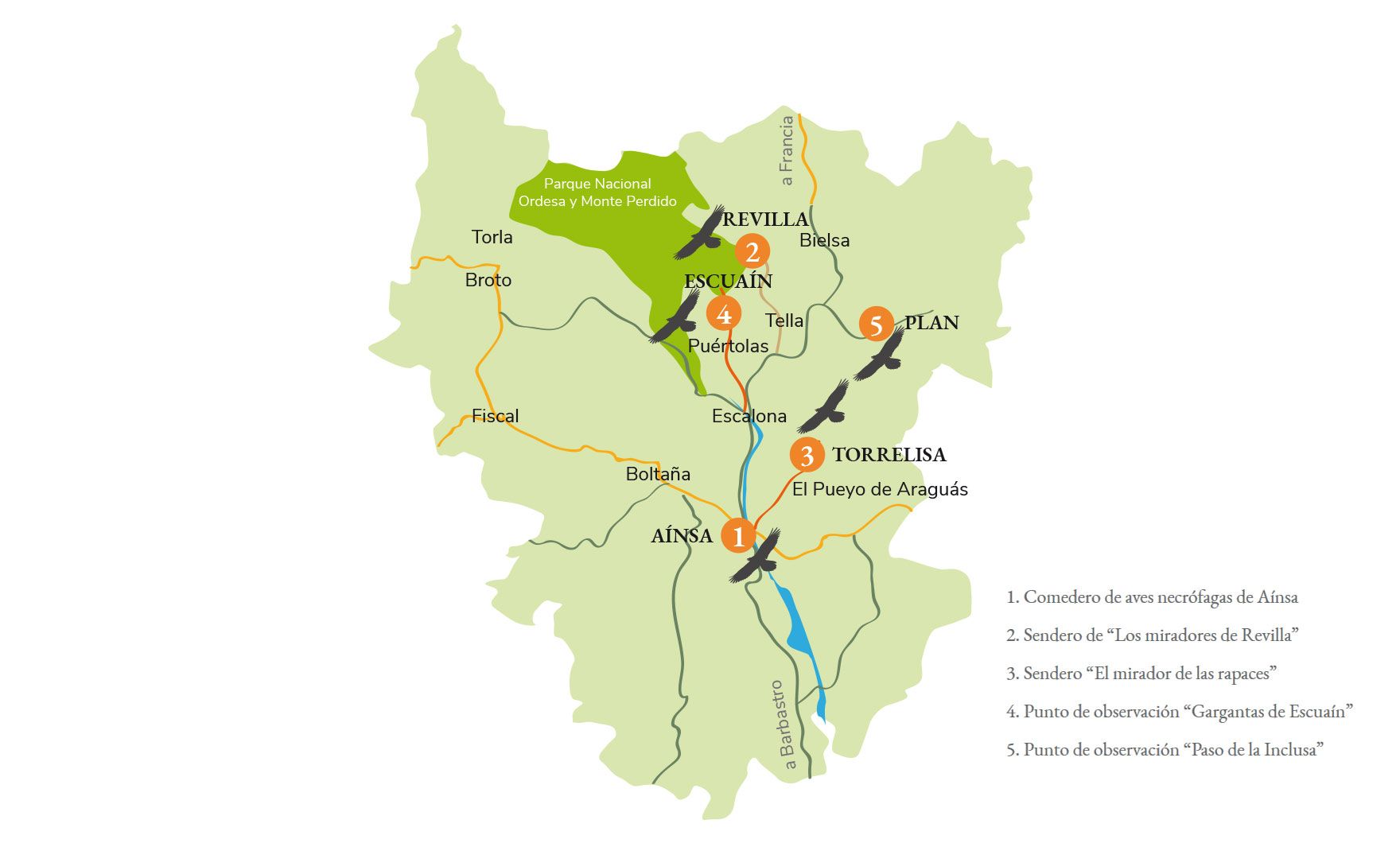 Points d'observation des oiseaux dans le Parc National d'Ordesa et Monte Perdido